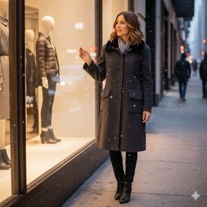 Barney’s NY Vintage Wool/Cashmere Coat, Detachable Faux Fur Collar, 42 (US 4/6?)